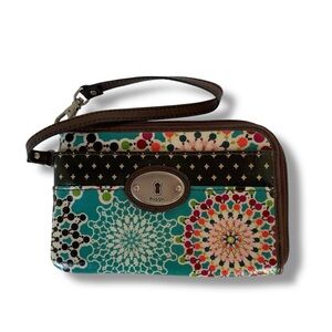Fossil Keyper Coated Canvas Wristlet in Bright Multi NWT